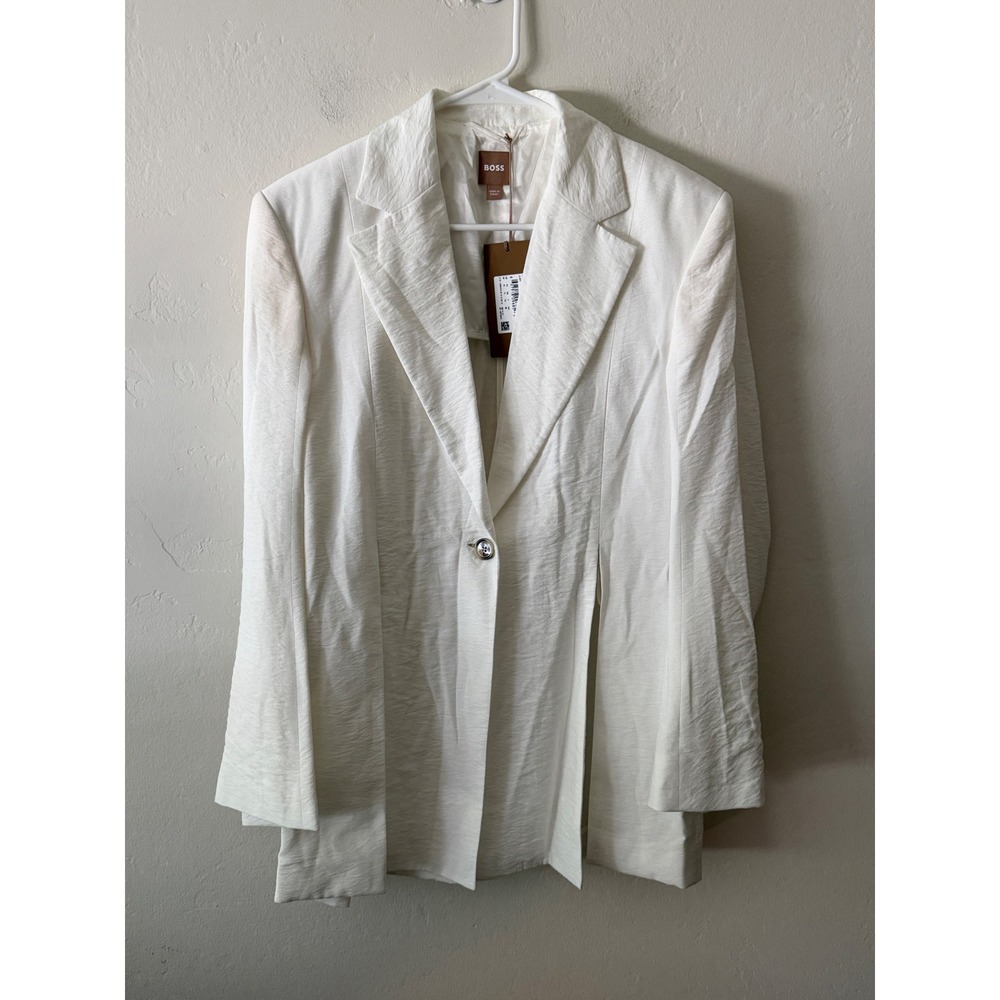 BOSS Hugo Boss Jusy Blazer Natural White Textured Single Button Jacket Size 6